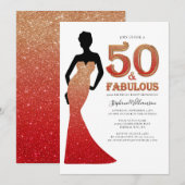 Fabulous 50th Birthday Ombre Glitter Gown Invitati Kaart (Voorkant / Achterkant)