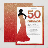 Fabulous 50th Birthday Ombre Glitter Gown Invitati Kaart (Voorkant / Achterkant)