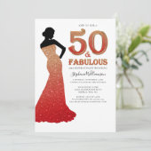 Fabulous 50th Birthday Ombre Glitter Gown Invitati Kaart (Staand voorkant)