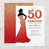 Fabulous 50th Birthday Ombre Glitter Gown Invitati Kaart (Voorkant / Achterkant)