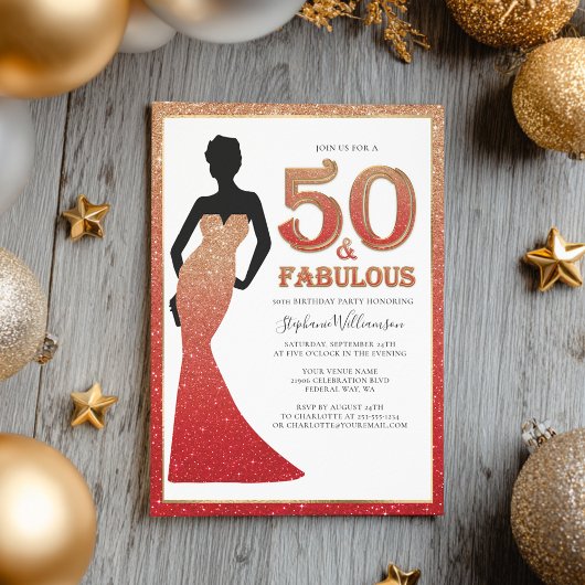 Fabulous 50th Birthday Ombre Glitter Gown Kaart