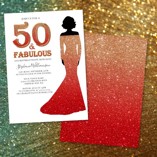 Fabulous 50th Birthday Ombre Glitter Gown Kaart
