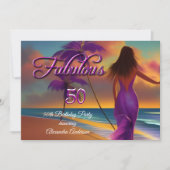 Fabulous 50th Birthday Paars Beach Ocean Gold Kaart (Voorkant)