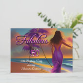 Fabulous 50th Birthday Paars Beach Ocean Gold Kaart (Staand voorkant)