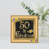 Fabulous 50th Birthday Party Gold Black Yellow Kaart (Staand voorkant)