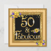 Fabulous 50th Birthday Party Gold Black Yellow Kaart (Voorkant)