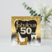 Fabulous 50th Birthday Party Gold Diamond Glitter Kaart (Staand voorkant)