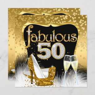 Fabulous 50th Birthday Party Gold Diamond Glitter Kaart