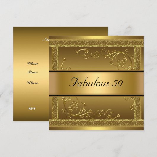 Fabulous 50th Birthday Party Gold Invitation Kaart (Voorkant / Achterkant)