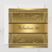 Fabulous 50th Birthday Party Gold Invitation Kaart (Voorkant)