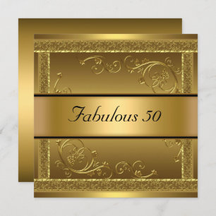 Fabulous 50th Birthday Party Gold Invitation Kaart