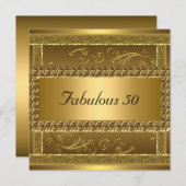 Fabulous 50th Birthday Party Gold Invitation Kaart (Voorkant / Achterkant)