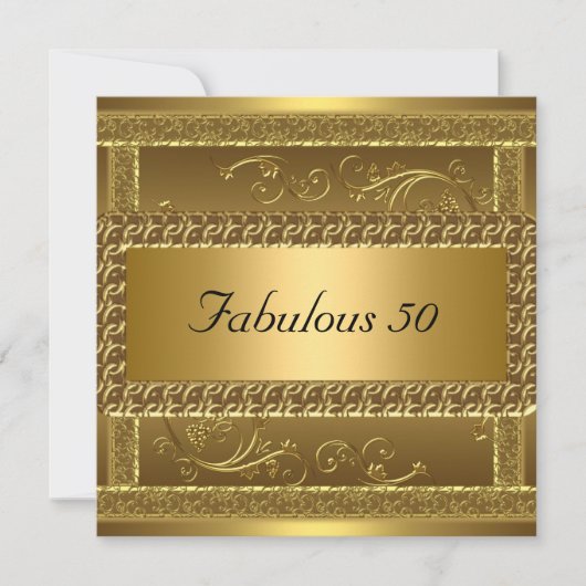 Fabulous 50th Birthday Party Gold Invitation Kaart (Voorkant)