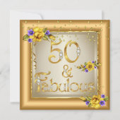 Fabulous 50th Birthday Party Gold Yellow Flower Kaart (Voorkant)