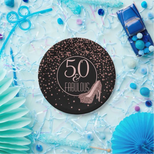 Fabulous 50th Birthday Party | Roos Gold Black Papieren Bordje (Feest)