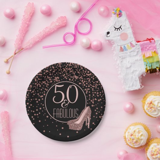 Fabulous 50th Birthday Party | Roos Gold Black Papieren Bordje (Feest)