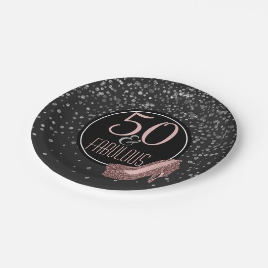 Fabulous 50th Birthday Party | Zwarte zilverroze Papieren Bordje (Gekanteld)