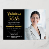 Fabulous 50th Birthday Photo Black Gold Folie Uitnodiging (Voorkant)
