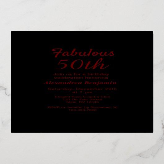 Fabulous 50th Birthday Photo Black Gold Folie Uitnodiging (Achterkant)