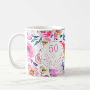 Fabulous 50th Birthday Pink Paarse Rozen Peonies Koffiemok