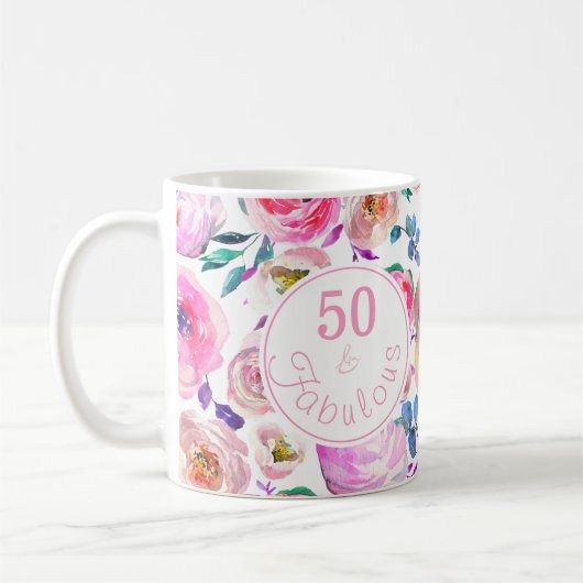 Fabulous 50th Birthday Pink Paarse Rozen Peonies Koffiemok (Links)