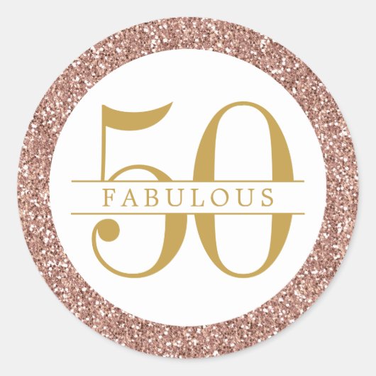 Fabulous 50th Birthday Pink Rose Gold Glitter Ronde Sticker (Voorkant)