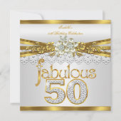 Fabulous 50th Birthday White Pearl Gold Lace Kaart (Voorkant)