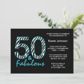 Fabulous 50th Black and Blauwgroen Zebra Birthday Kaart (Staand voorkant)