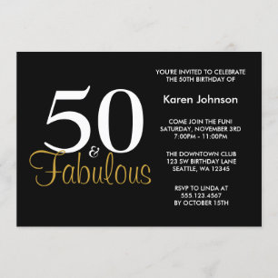Fabulous 50th Black and Gold Birthday Party Kaart