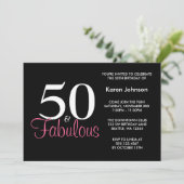 Fabulous 50th Black and Pink Birthday Invitation Kaart (Staand voorkant)