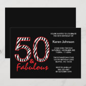 Fabulous 50th Black and Red Zebra Birthday Kaart (Voorkant / Achterkant)