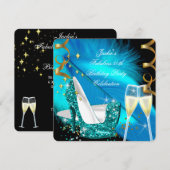 Fabulous 50th Blauwgroen Blue Glitter High Hiel Bi Kaart (Voorkant / Achterkant)