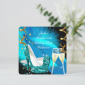 Fabulous 50th Blauwgroen Blue Glitter High Hiel Bi Kaart (Staand voorkant)