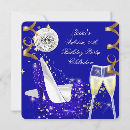 Fabulous 50th Blue Glitter High Hiel Dag 3 Kaart (Voorkant)