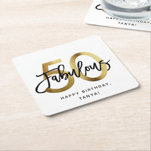 Fabulous 50th   Chic Gold Fun Modern Birthday Kartonnen Onderzetters