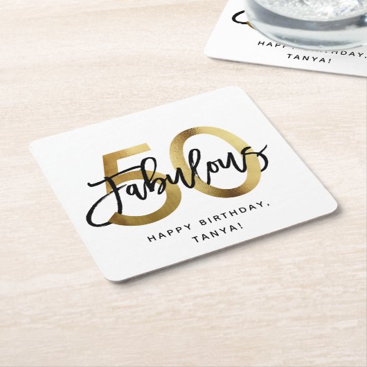 Fabulous 50th | Chic Gold Fun Modern Birthday Kartonnen Onderzetters (Schuin)