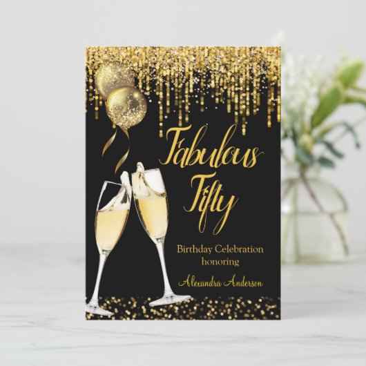 Fabulous 50th day Glitter Gold Champagne 2 Kaart (Staand voorkant)