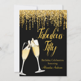 Fabulous 50th day Glitter Gold Champagne Kaart