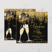 Fabulous 50th day Glitter Gold Champagne SQ Kaart (Voorkant / Achterkant)