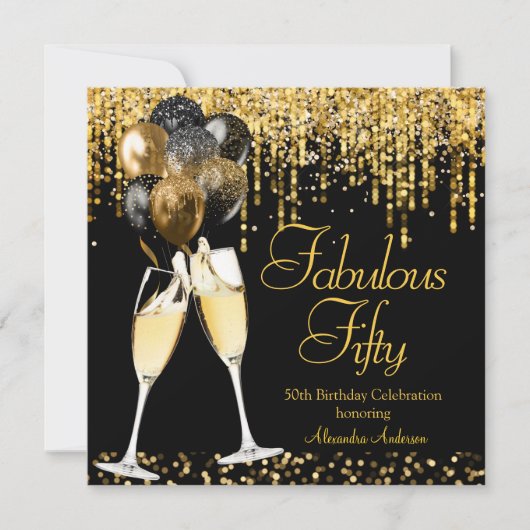 Fabulous 50th day Glitter Gold Champagne SQ Kaart (Voorkant)