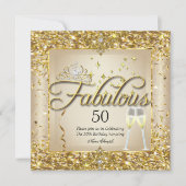 Fabulous 50th Gold Champagne Birthday Party Kaart (Voorkant)
