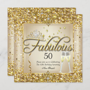 Fabulous 50th Gold Champagne Birthday Party Kaart