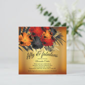 Fabulous 50th Gold Red Oranje Black Hibiscus party Kaart (Staand voorkant)