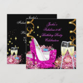 Fabulous 50th Hot Pink Glitter High Hiel Birthday Kaart (Voorkant / Achterkant)