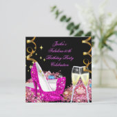 Fabulous 50th Hot Pink Glitter High Hiel Birthday Kaart (Staand voorkant)