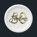 Fabulous 50th | Modern Elegant Gold Birthday Papieren Bordje<br><div class="desc">Viel je geweldige kerkfeest 50th Birthday met deze moderne,  elegante cocktailparty borden met penseel handschrift en faux goud/zwart design. Deel van het "Fabulous 50th" collectie.</div>