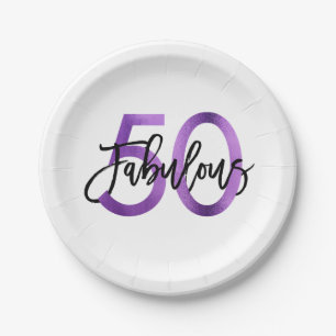 Fabulous 50th   Modern Elegant Paarse Birthday Papieren Bordje