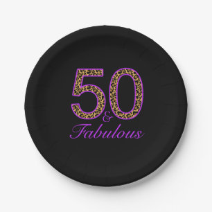 Fabulous 50th Paars Black Leopard Birthday Papieren Bordje