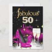Fabulous 50th Party Glitter Hot Pink Champagne 2 Kaart (Voorkant)