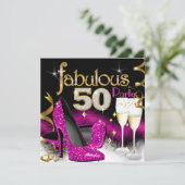 Fabulous 50th Party Glitter Hot Pink Champagne Kaart (Staand voorkant)